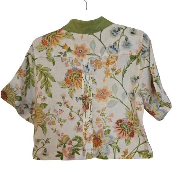 Magaschoni Linen Button Up Floral Workwear Cottagecore‎ Top Cream Multi S NWT - Picture 3 of 9